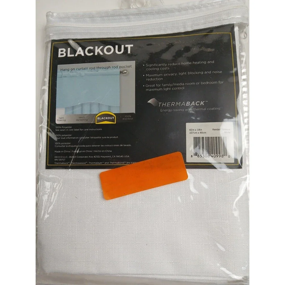 NEW Eclipse Blackout 42 x 18 Tab Top single curtain panel 'Kendall White' #CT21